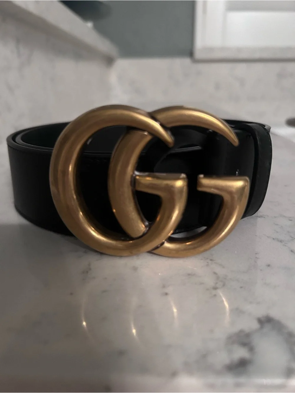 Gucci Black Leather Belt with Gold Double G Buckle
